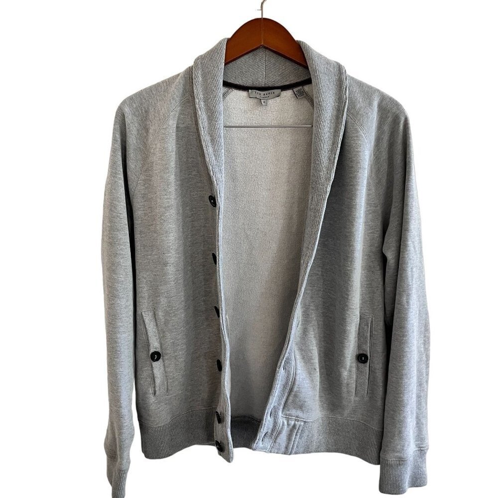 TED Baker London Sweater Womens 4 Gray Button Up Wool Blend Knit Coat